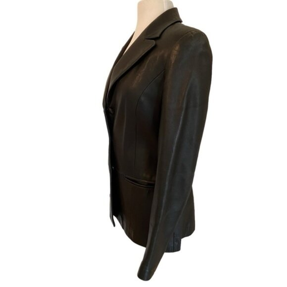 Danier genuine leather black blazer fitted jacket distressed lightweight Small - Picture 5 of 13